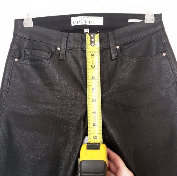 Velvet By Graham & Spencer Black Waxed Skinny Pants NEW Womens Size 25 Mid Rise - Picture 6 of 10